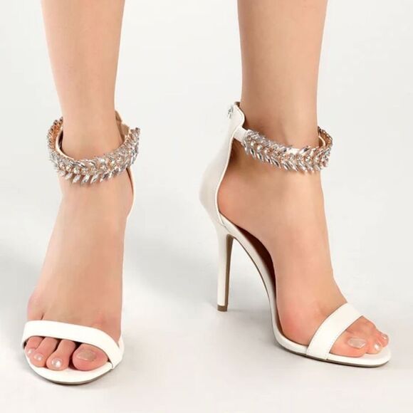 NEW Lulu’s Mylanie Rhinestone Ankle Strap Heels Size 8.5‎ bridal wedding prom - Picture 1 of 11